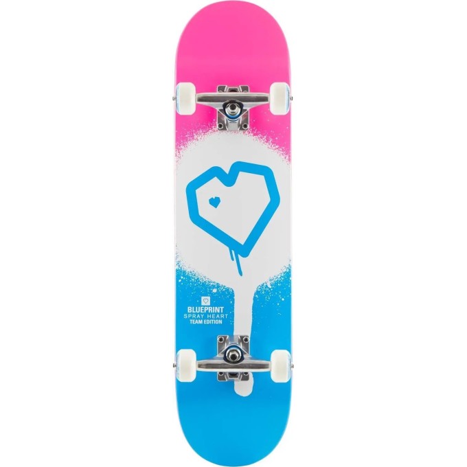 Blueprint Spray Heart V2 Complete Skateboard (7.75"|Blue/White/Pink)