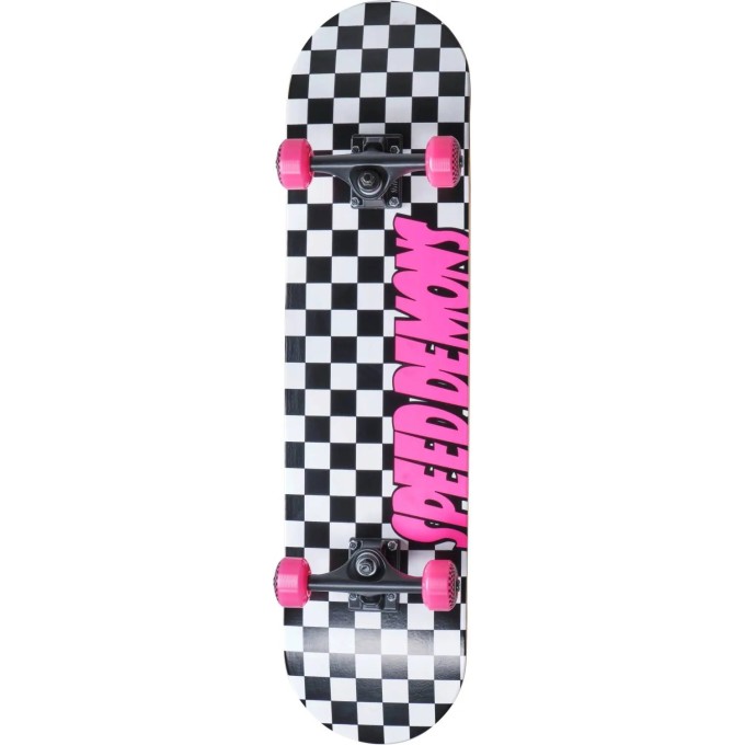 Speed Demons Checkers Complete Skateboard (7.75"|Black/White/Pink)