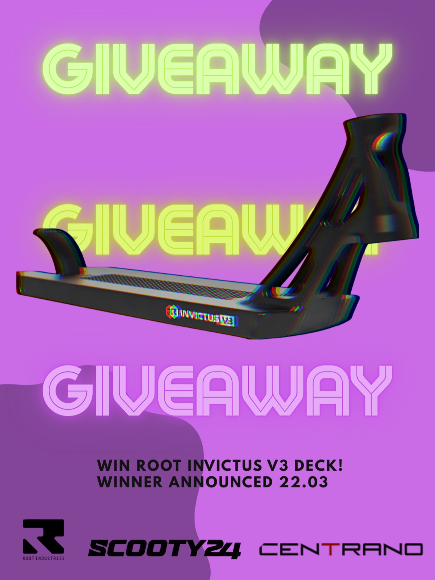 WIN ROOT INVICTUS V3 DECK! ?

Enter now for a chance to win root invictus v3 deck! ?

All have you need to do is:

1: follow @scooty24.eu @centranodistribution @rootindustries ! 
2: like this post! ??
3: tag 2 friends! ??‍♂️
4: share this post in your sto